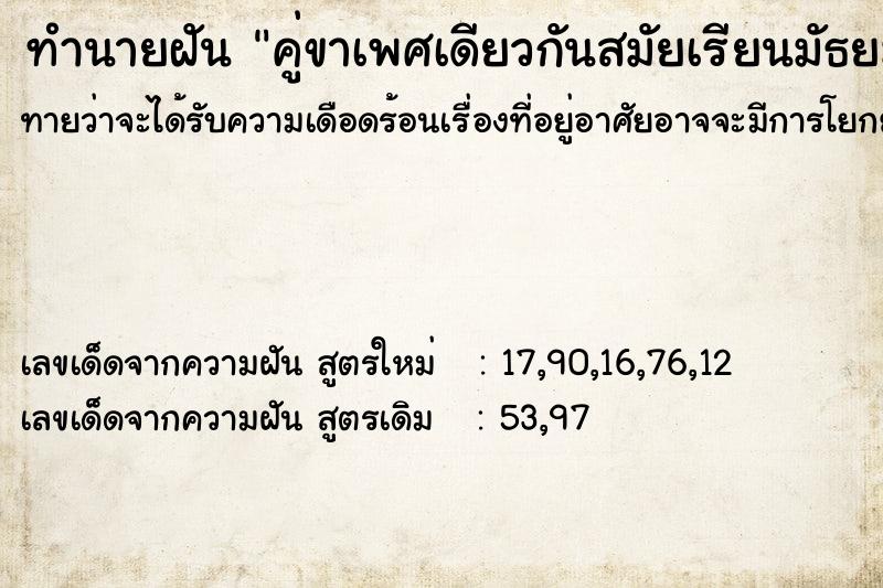ทำนายฝันทำนายฝันคู่ขาเพศเดียวกันสมัยเรียนมัธยม