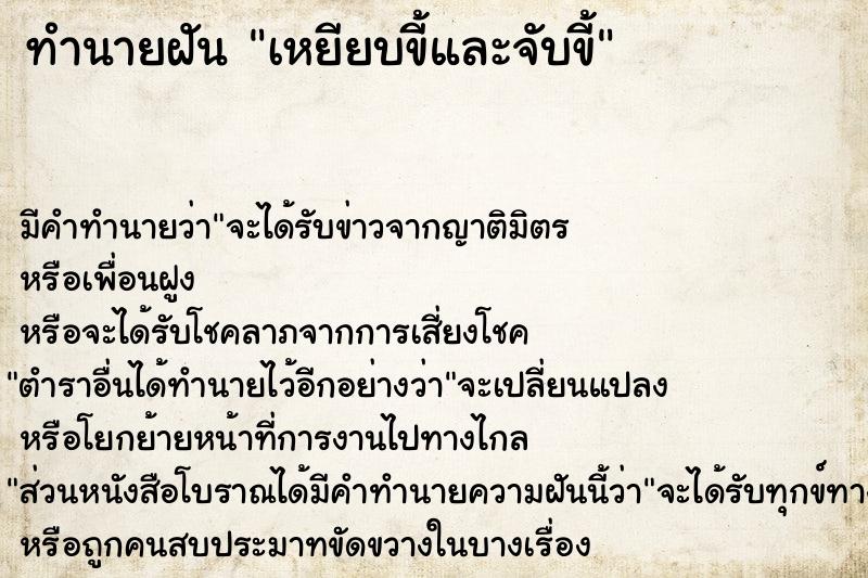 ทำนายฝัน เหยียบขี้และจับขี้