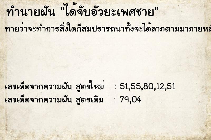 ทำนายฝันได้จับอัวยะเพศชาย ทำนายฝันทำนายฝันได้จับอัวยะเพศชาย