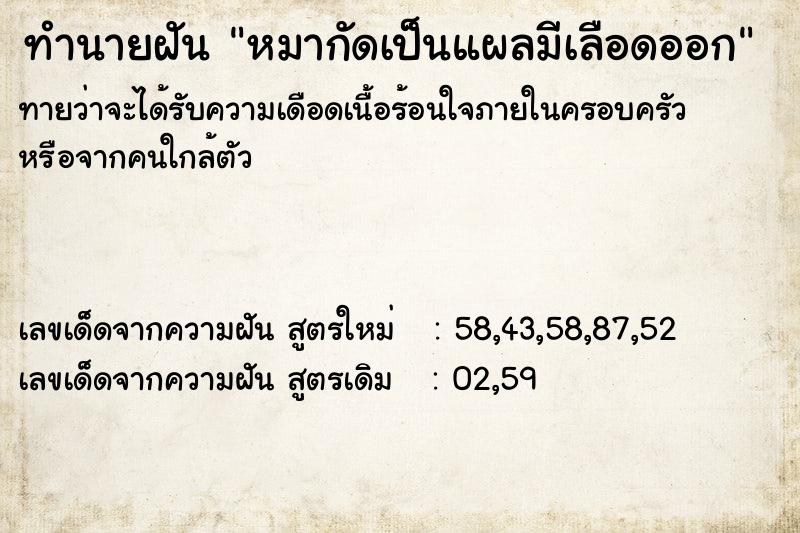 ทำนายฝันหมากัดเป็นแผลมีเลือดออก ทำนายฝันทำนายฝันหมากัดเป็นแผลมีเลือดออก