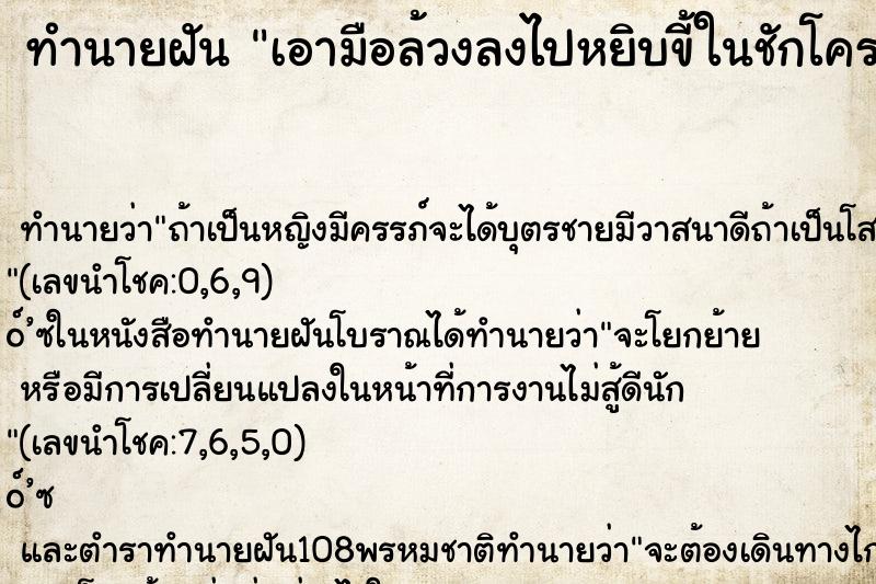 ทำนายฝัน เอามือล้วงลงไปหยิบขี้ในชักโครก ทำนายฝัน เอามือล้วงลงไปหยิบขี้ในชักโครก
