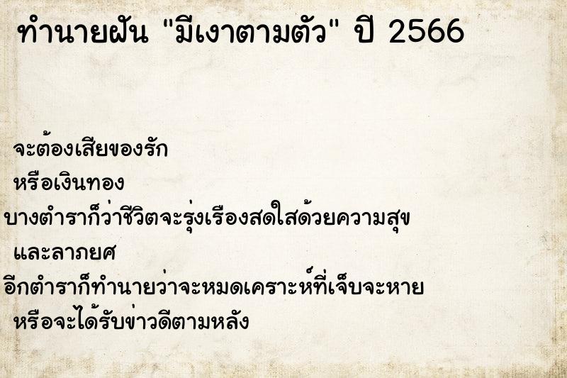 ทำนายฝันมีเงาตามตัว ทำนายฝันทำนายฝันมีเงาตามตัว