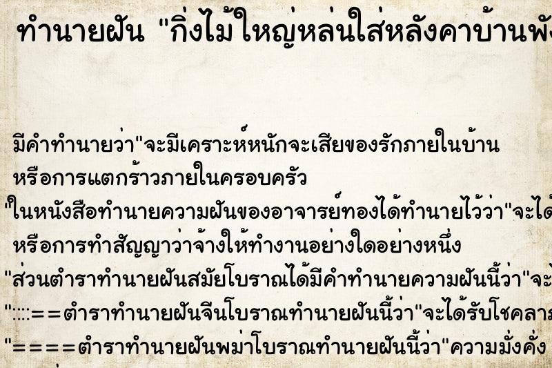 ทำนายฝัน กิ่งไม้ใหญ่หล่นใส่หลังคาบ้านพัง ทำนายฝัน กิ่งไม้ใหญ่หล่นใส่หลังคาบ้านพัง