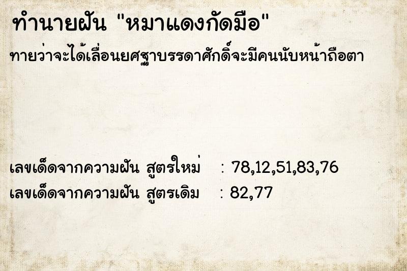 ทำนายฝันหมาแดงกัดมือ ทำนายฝันทำนายฝันหมาแดงกัดมือ
