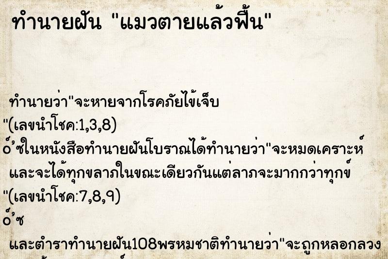 ทำนายฝัน แมวตายแล้วฟื้น