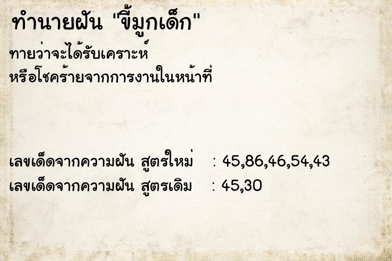 ทำนายฝันขี้มูกเด็ก ทำนายฝันทำนายฝันขี้มูกเด็ก