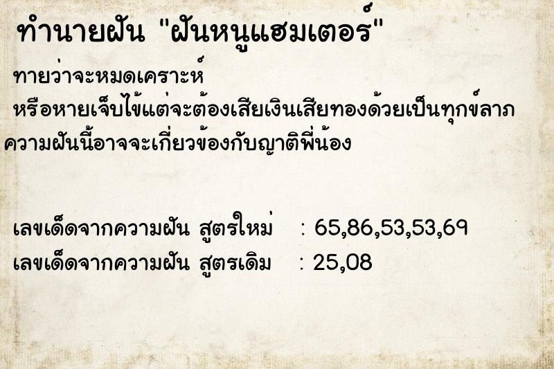 ทำนายฝันฝันหนูแฮมเตอร์ ทำนายฝันทำนายฝันฝันหนูแฮมเตอร์