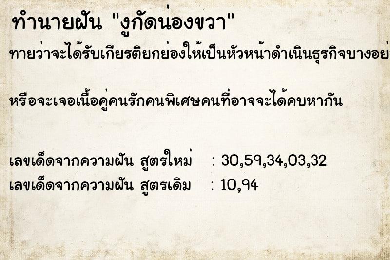 ทำนายฝันงูกัดน่องขวา ทำนายฝันทำนายฝันงูกัดน่องขวา