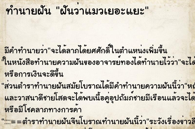 ทำนายฝันทำนายฝันฝันว่าแมวเยอะแยะ