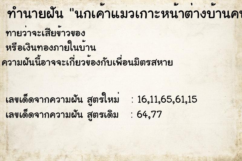 ทำนายฝันทำนายฝันนกเค้าแมวเกาะหน้าต่างบ้านคนอื่น