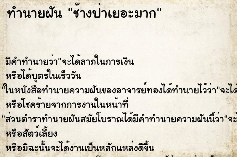 ทำนายฝันทำนายฝันช้างป่าเยอะมาก