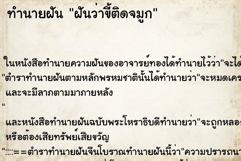 ทำนายฝันฝันว่าขี้ติดจมูก ทำนายฝันทำนายฝันฝันว่าขี้ติดจมูก