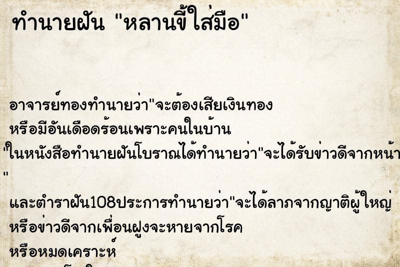 ทำนายฝัน หลานขี้ใส่มือ ทำนายฝัน หลานขี้ใส่มือ
