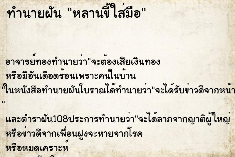 ทำนายฝัน หลานขี้ใส่มือ ตำราโบราณ แม่นที่สุดในโลก