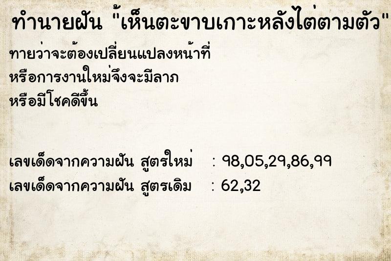 ทำนายฝันทำนายฝัน้เห็นตะขาบเกาะหลังไต่ตามตัว