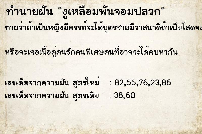 ทำนายฝันงูเหลือมพันจอมปลวก ทำนายฝันทำนายฝันงูเหลือมพันจอมปลวก