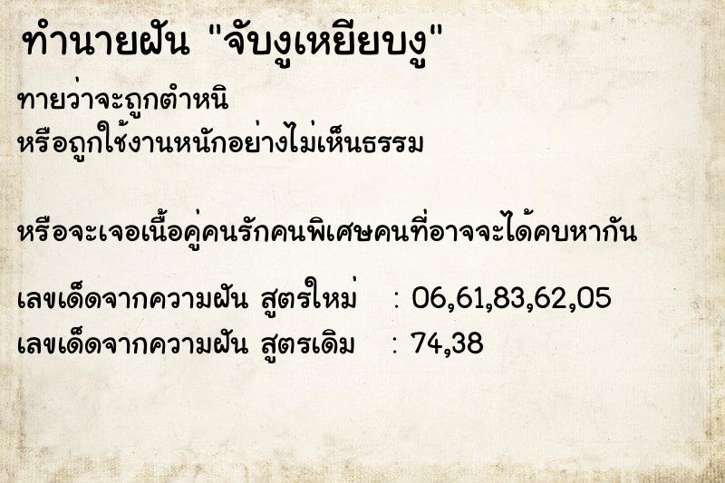 ทำนายฝันทำนายฝันจับงูเหยียบงู