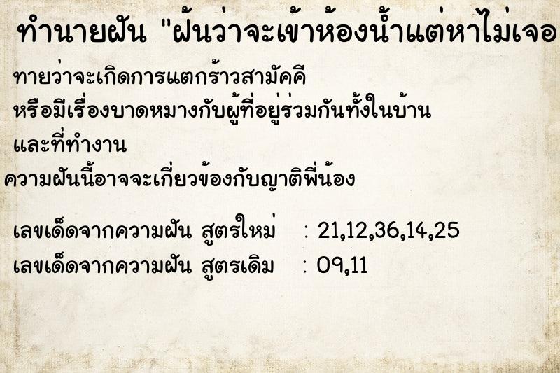 ทำนายฝันฝ้นว่าจะเข้าห้องน้ำแต่หาไม่เจอ ทำนายฝันทำนายฝันฝ้นว่าจะเข้าห้องน้ำแต่หาไม่เจอ