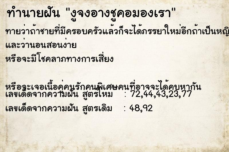 ทำนายฝันงูจงอางชูคอมองเรา ทำนายฝันทำนายฝันงูจงอางชูคอมองเรา