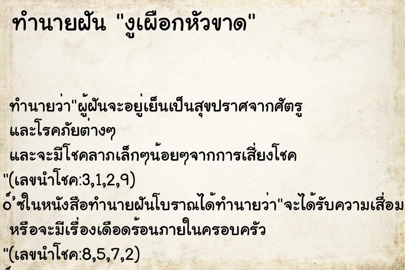 ทำนายฝัน งูเผือกหัวขาด ทำนายฝัน งูเผือกหัวขาด