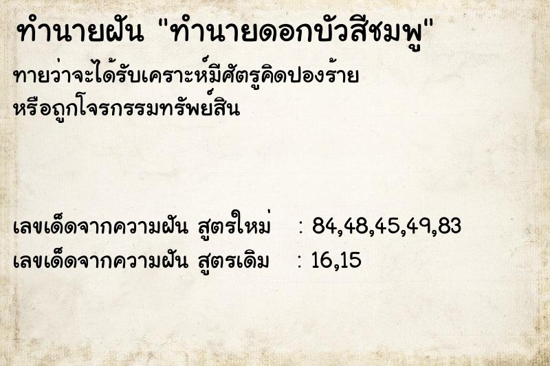 ทำนายฝันทำนายดอกบัวสีชมพู ทำนายฝันทำนายฝันทำนายดอกบัวสีชมพู