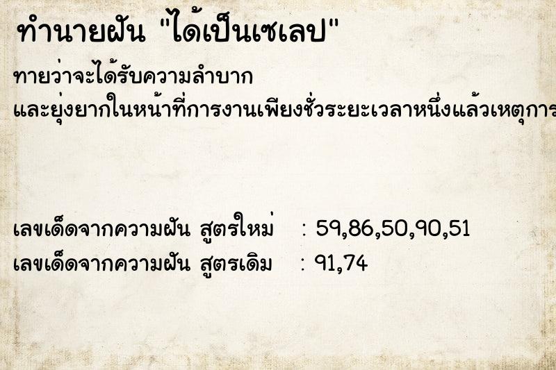 ทำนายฝันได้เป็นเซเลป ทำนายฝันทำนายฝันได้เป็นเซเลป