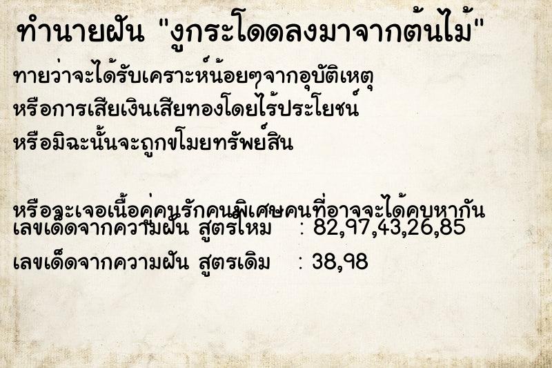 ทำนายฝันงูกระโดดลงมาจากต้นไม้ ทำนายฝันทำนายฝันงูกระโดดลงมาจากต้นไม้
