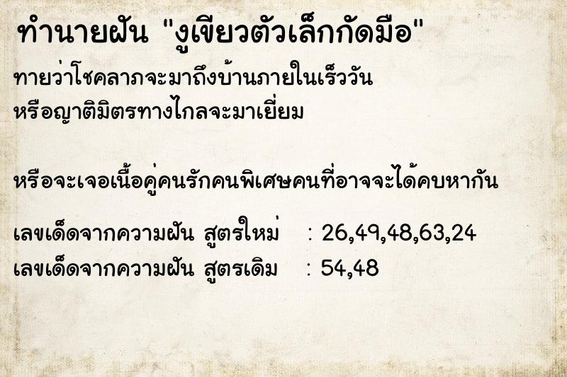 ทำนายฝันทำนายฝันงูเขียวตัวเล็กกัดมือ