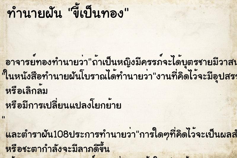 ทำนายฝัน ขี้เป็นทอง ทำนายฝัน ขี้เป็นทอง