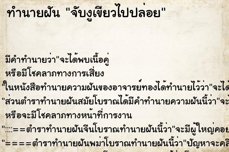 ทำนายฝันจับงูเขียวไปปล่อย ทำนายฝันทำนายฝันจับงูเขียวไปปล่อย