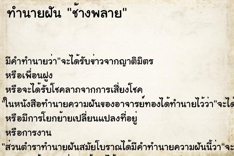ทำนายฝัน ช้างพลาย