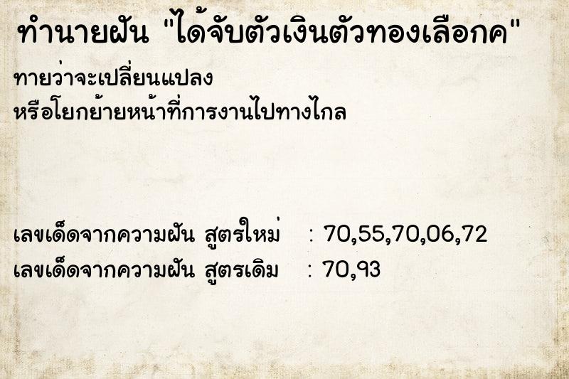 ทำนายฝันได้จับตัวเงินตัวทองเลือกค ทำนายฝันทำนายฝันได้จับตัวเงินตัวทองเลือกค