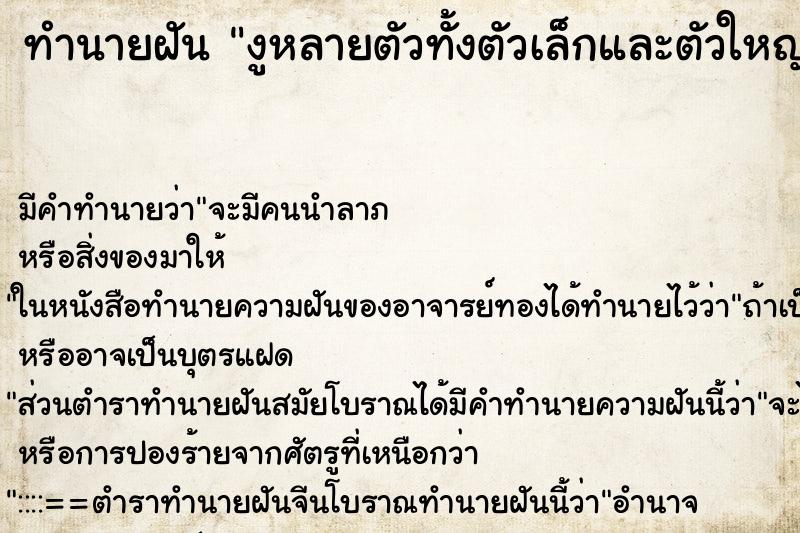 ทำนายฝันงูหลายตัวทั้งตัวเล็กและตัวใหญ่ ทำนายฝันทำนายฝันงูหลายตัวทั้งตัวเล็กและตัวใหญ่