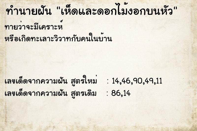 ทำนายฝันทำนายฝันเห็ดและดอกไม้งอกบนหัว