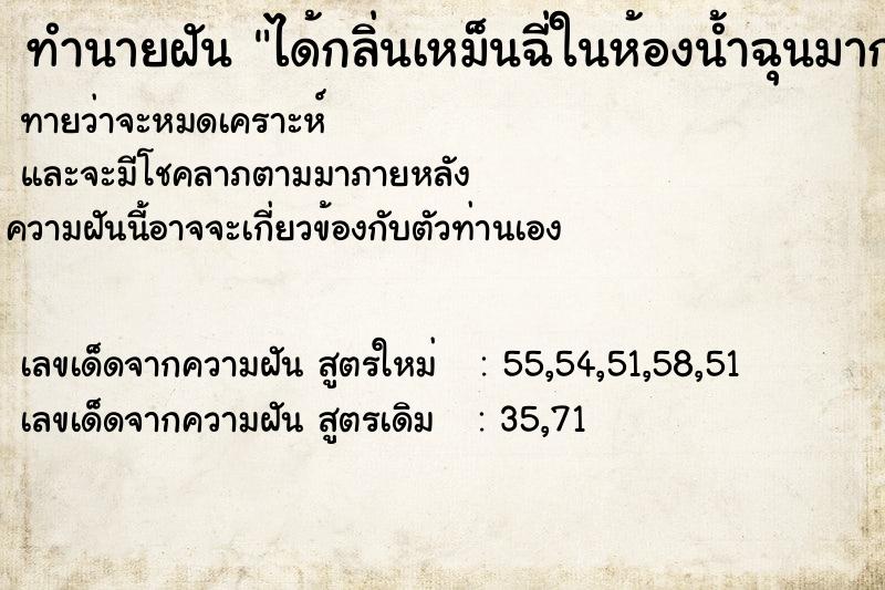 ทำนายฝันได้กลิ่นเหม็นฉี่ในห้องน้ำฉุนมาก ทำนายฝันทำนายฝันได้กลิ่นเหม็นฉี่ในห้องน้ำฉุนมาก