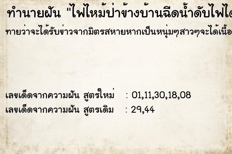 ทำนายฝันทำนายฝันไฟไหม้ป่าข้างบ้านฉีดน้ำดับไฟได้ทัน