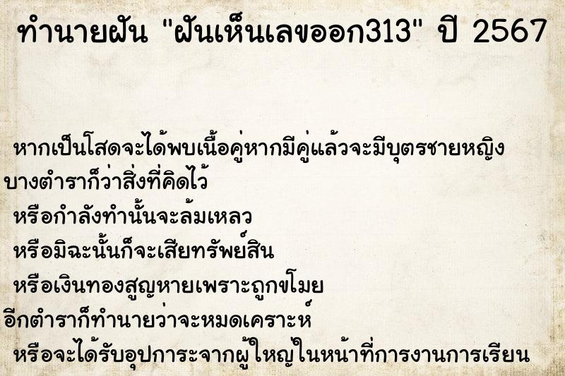 ทำนายฝันทำนายฝันฝันเห็นเลขออก313