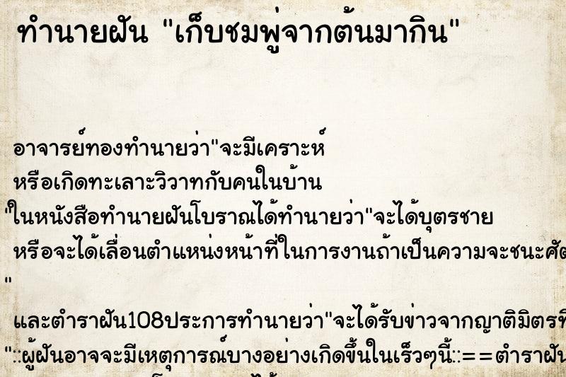 ทำนายฝัน เก็บชมพู่จากต้นมากิน ตำราโบราณ แม่นที่สุดในโลก