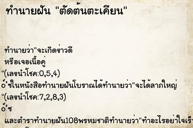 ทำนายฝันตัดต้นตะเคียน ทำนายฝันทำนายฝันตัดต้นตะเคียน