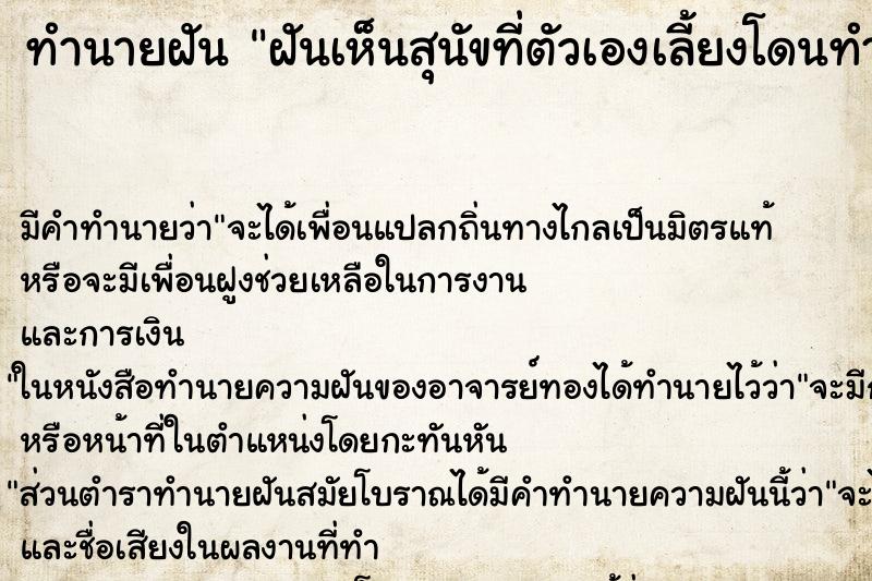 ทำนายฝันทำนายฝันฝันเห็นสุนัขที่ตัวเองเลี้ยงโดนทำร้าย