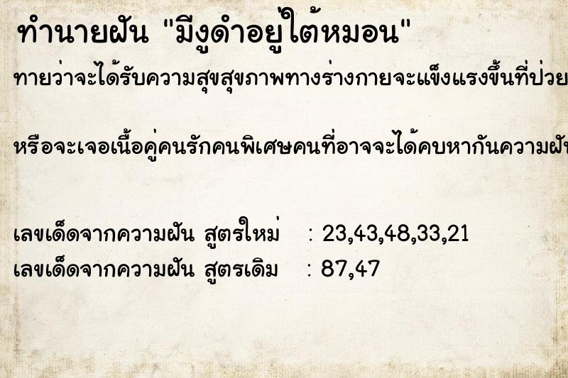ทำนายฝันทำนายฝันมีงูดำอยู่ใต้หมอน