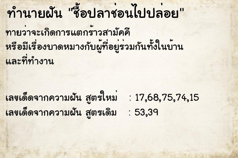 ทำนายฝันชื้อปลาช่อนไปปล่อย ทำนายฝันทำนายฝันชื้อปลาช่อนไปปล่อย