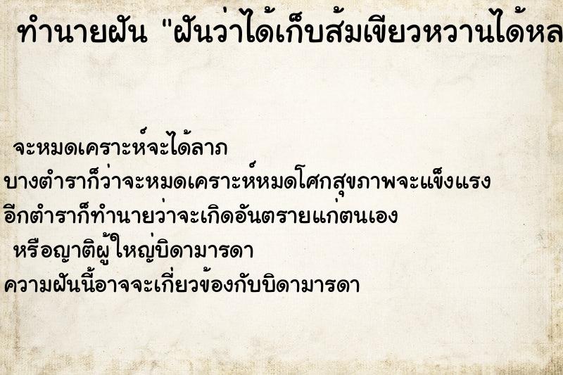 ทำนายฝันทำนายฝันฝันว่าได้เก็บส้มเขียวหวานได้หลายลูก