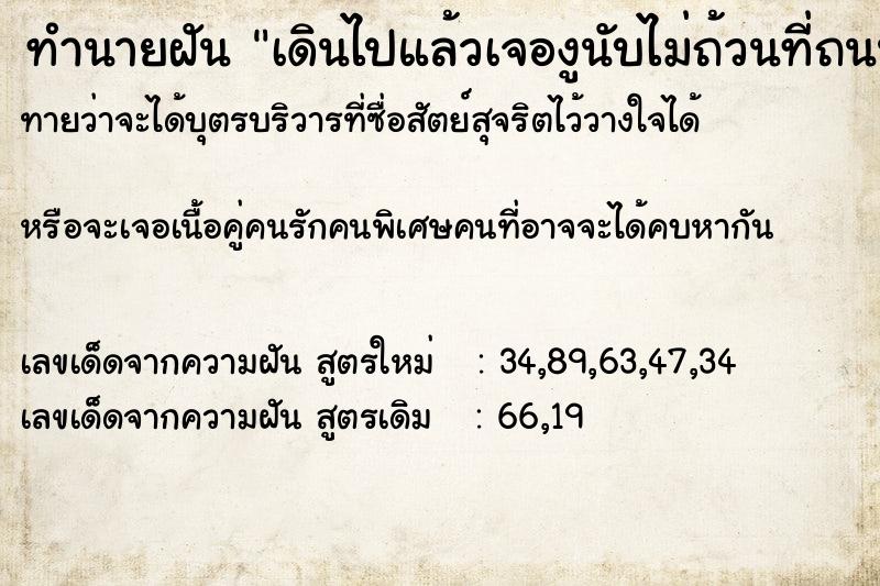 ทำนายฝันทำนายฝันเดินไปแล้วเจองูนับไม่ถ้วนที่ถนน