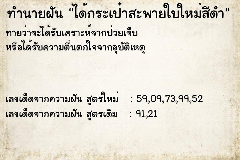 ทำนายฝัน ได้กระเป๋าสะพายใบใหม่สีดำ