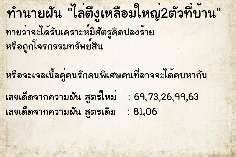 ทำนายฝันทำนายฝันไล่ตีงูเหลือมใหญ่2ตัวที่บ้าน