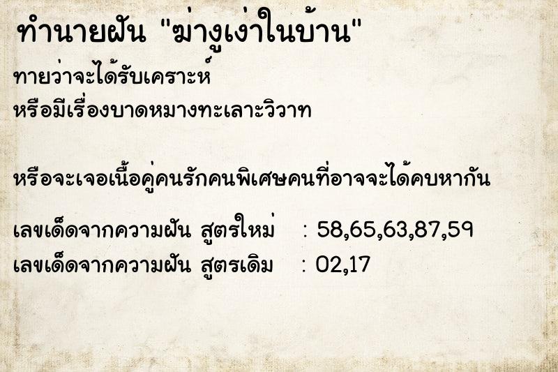 ทำนายฝัน ฆ่างูเง่าในบ้าน ทำนายฝัน ฆ่างูเง่าในบ้าน