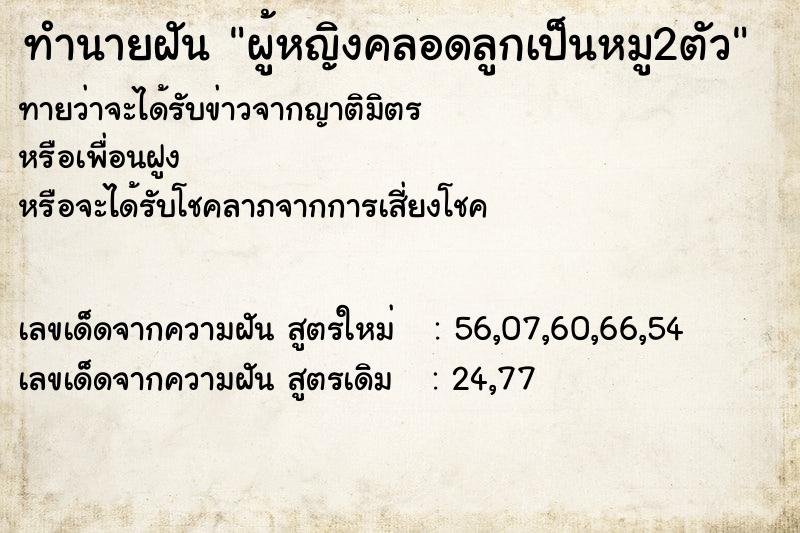 ทำนายฝันผู้หญิงคลอดลูกเป็นหมู2ตัว ทำนายฝันทำนายฝันผู้หญิงคลอดลูกเป็นหมู2ตัว