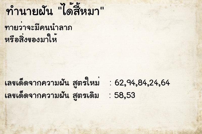 ทำนายฝัน ได้สี้หมา ทำนายฝัน ได้สี้หมา
