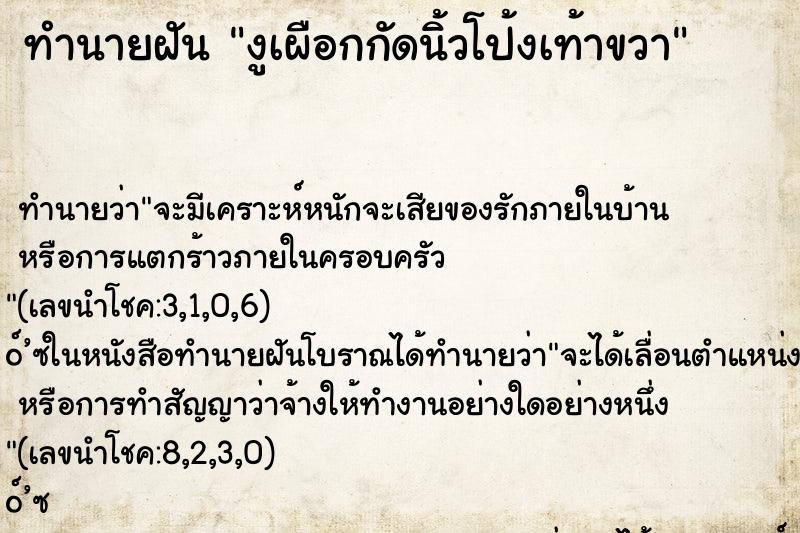 ทำนายฝัน งูเผือกกัดนิ้วโป้งเท้าขวา